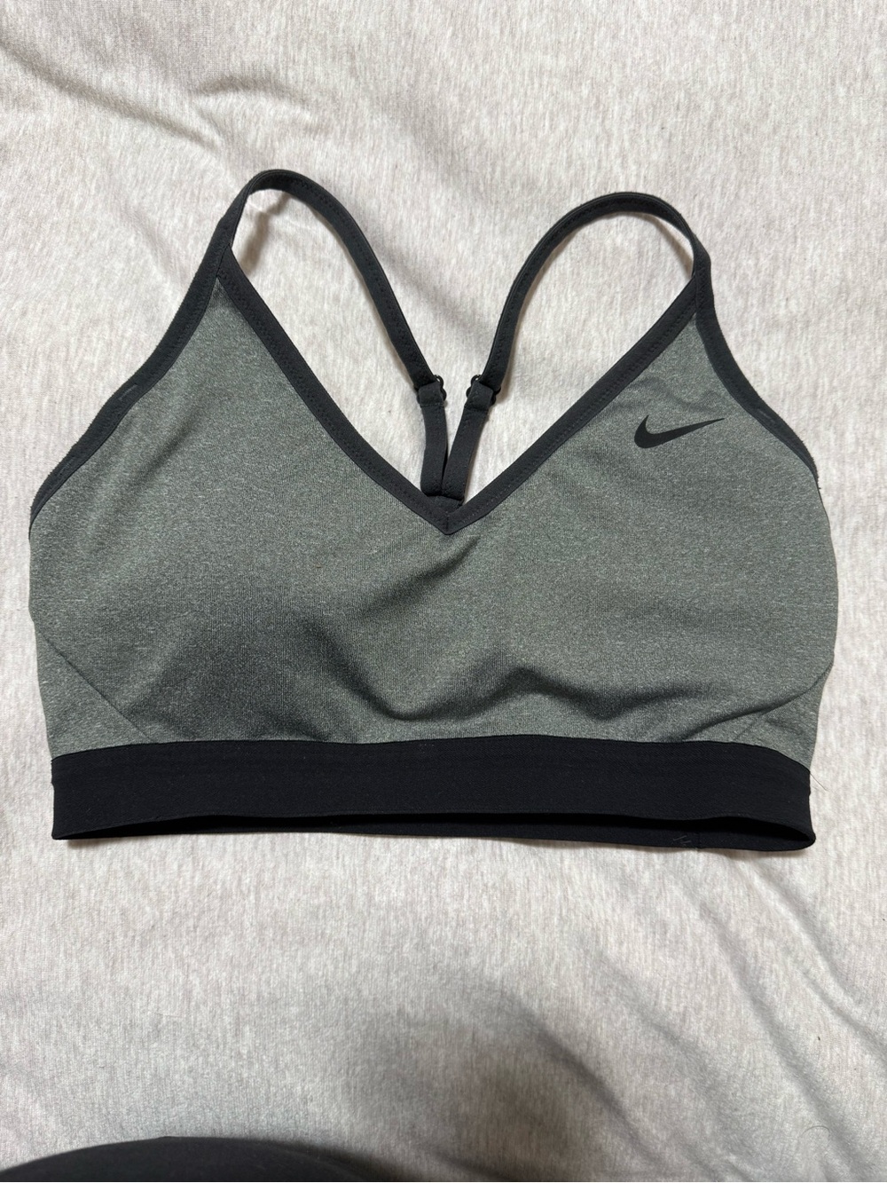 Nike Grey and Black Light-Support V-Neck Sports Bra